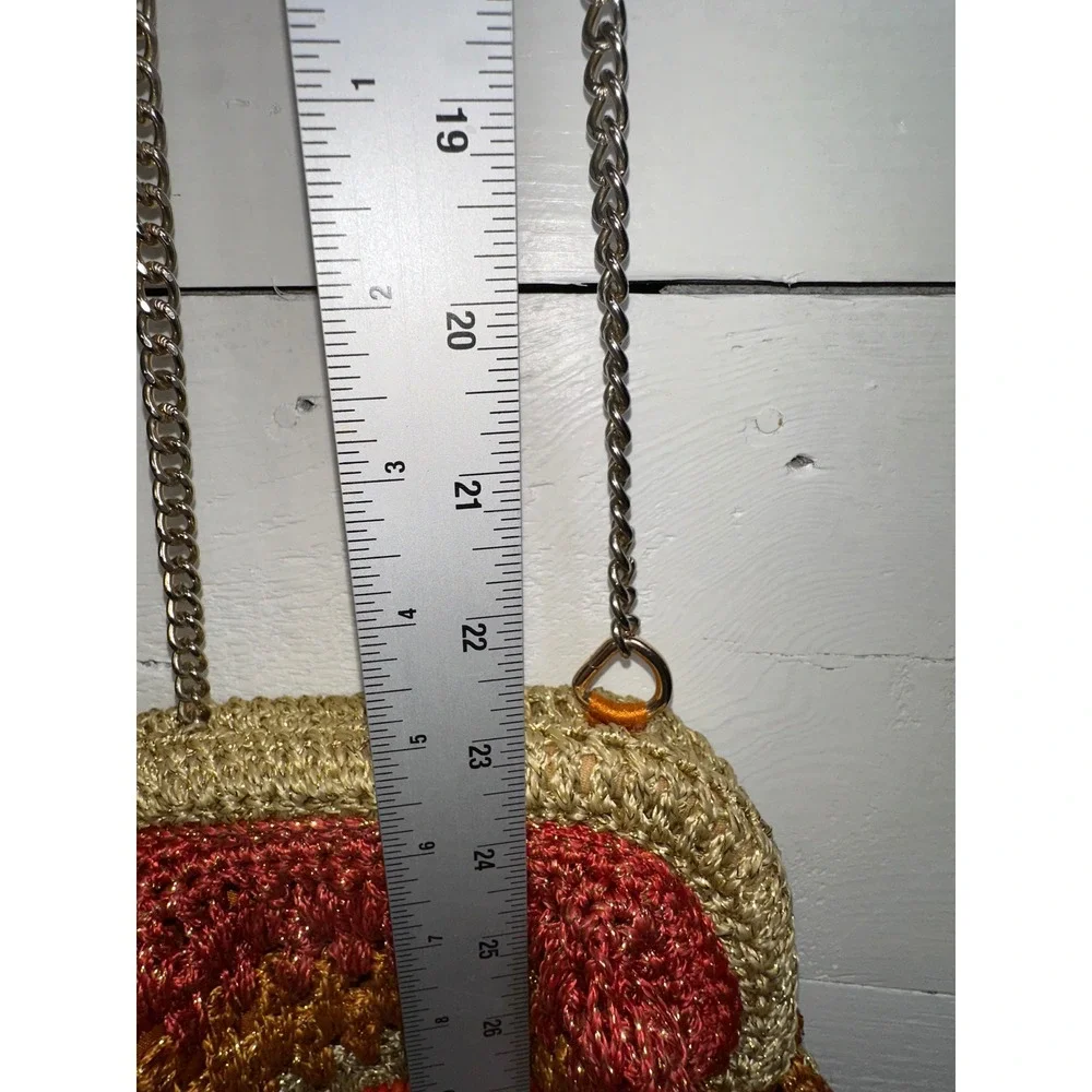 Free People Metallic Crochet Beaded Crossbody Bag Gold Orange Boho Mini Bag